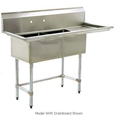 Empura BPS-2448-2-FC 59" Wide 2 Compartment 16/304 Stainless Steel Sink With 24" x 24" x 14" Deep Bowls And No Drainboard