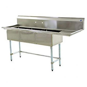 Empura BPS-2454-3-24R-FC 80 1/2" Wide 3 Compartment 16/304 Stainless Steel Sink With 18" x 24" x 14" Deep Bowls And One 24" Right Side Drainboard