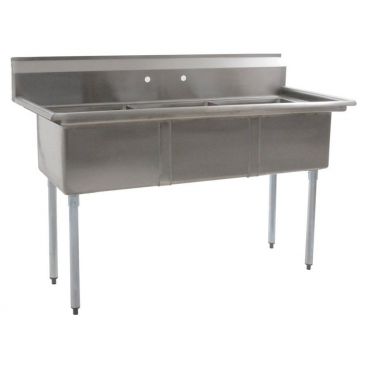 Empura BPS-1854-3-FE 59" Wide BPFE Series 3 Compartment 18/304 Stainless Steel Sink With 18" x 18" x 12" Deep Bowls Without Drainboard