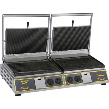Equipex DIABLO PREMIUM_GTB 32" Wide Grooved Top And Grooved Bottom Cast Iron Plate Sodir-Roller Grill Commercial Double Panini Grill, 208/240V 6500 Watts