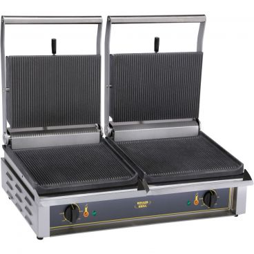 Equipex DIABLO_GTB 31 1/2" Wide Grooved Top And Grooved Bottom Cast Iron Plate Sodir-Roller Grill Commercial Double Panini Grill, 208/240V 6500 Watts