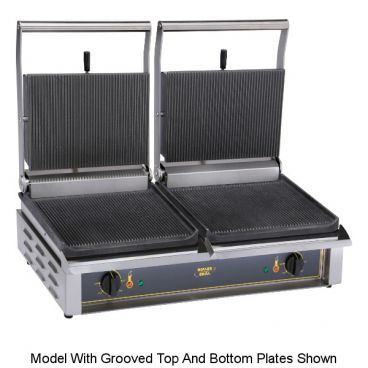 Equipex DIABLO_STB 31 1/2" Wide Smooth Top And Smooth Bottom Cast Iron Plate Sodir-Roller Grill Commercial Double Panini Grill, 208/240V 6500 Watts
