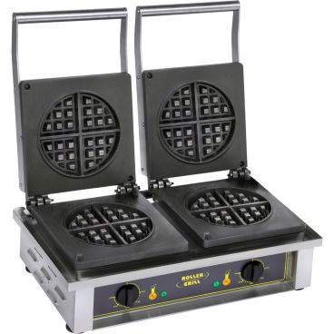 Equipex GED75 Twin Peaks 23" Wide Round 7" Diameter Belgian Shaped Double Cast Iron Plate 40-Waffles Per Hour Sodir-Roller Grill Commercial Waffle Baker With Thermostatic Controls, 208/240V 3300 Watts