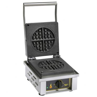 Equipex GES75 Sierra 12" Wide Round 7" Diameter Belgian Shaped Single Cast Iron Plate 20-Waffles Per Hour Sodir-Roller Grill Commercial Waffle Baker With Thermostatic Controls, 208/240V 1600 Watts