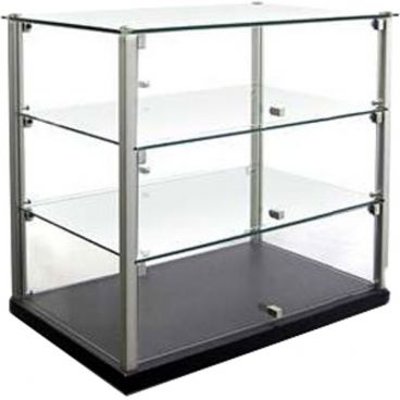 Equipex TN-583 Elegante 3-Level Dual Service 20 3/4" High x 23 1/8" Wide x 14" Deep Ambient Pass-Thru Glass Display With 2 Shelves And Horizontally Hinged Doors With MDF Laminated Base