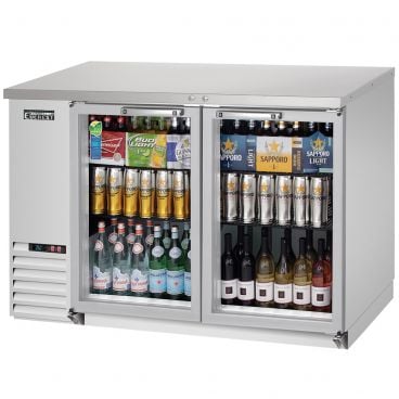 Everest Refrigeration EBB48G-SS 49" Stainless Steel Two Section Glass Door Back Bar Cooler - 14 Cu. Ft.