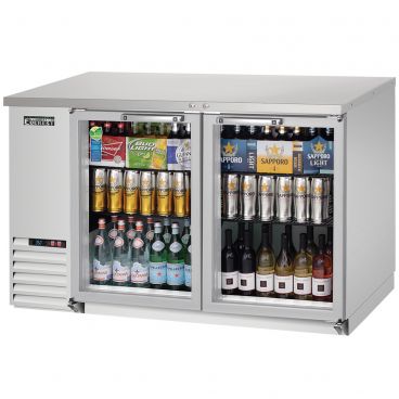 Everest Refrigeration EBB59G-SS 57-3/4" Stainless Steel Two Section Glass Door Back Bar Cooler - 20 Cu. Ft.