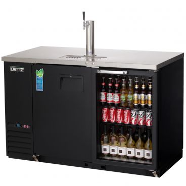 Everest Refrigeration EBD2-BBG-24 57-3/4" Black Two Section Solid/Glass Door Back Bar/Direct Draw Keg Refrigerator - 1 Keg