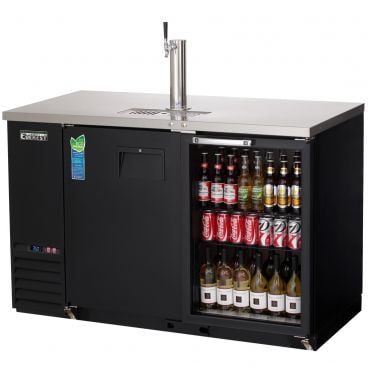 Everest Refrigeration EBD2-BBG 57-3/4" Black Two Section Solid/Glass Door Back Bar/Direct Draw Keg Refrigerator - 1 Keg