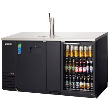 Everest Refrigeration EBD3-BBG-24 68 Inch Black Two Section One Solid And One Glass Door Back Bar And Direct Draw Keg Refrigerator 1 Keg and 1 Slim Barrel