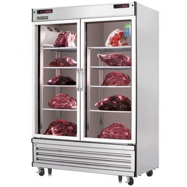 Everest Refrigeration EDA2 Meat Drying / Aging / Thawing / Curing Cabinet 54-1/8" Two Section Glass Door Refrigerator - 48 Cu. Ft.