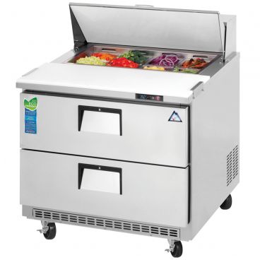 Everest Refrigeration EPBNSR2-D2 35-5/8" One Section Two Drawer Back Mount Sandwich Prep Table - 10 Cu. Ft.
