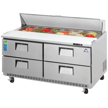 Everest Refrigeration EPBNWR2-D4 59.125 Inch Two Section Four Drawer Back Mount Sandwich Prep Table 16 Cubic Feet