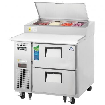 Everest Refrigeration EPPR1-D2 35-5/8" One Section Two Drawer Side Mount Pizza Prep Table - 9 Cu. Ft.