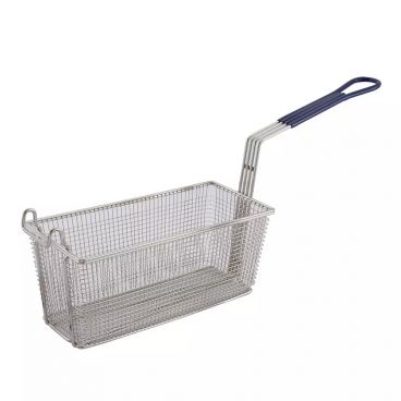 Winco FB-20 13 1/4" x 5 5/8" Rectangular Fry Basket with Blue Handle