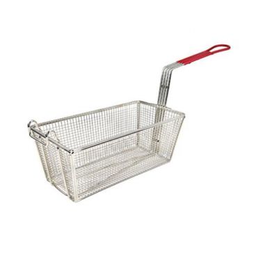 Winco FB-25 Nickel Plated 12-7/8" x 6-1/2" Rectangular Fry Basket with Red Handle 