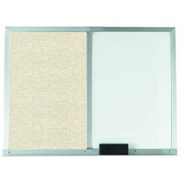 Aarco FDCO1824H 18" x 24" Beige Combination Fabric Tack Board/White Melamine Markerboard With Satin Anodized Aluminum Frame And Full Length Tray