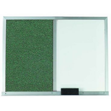Aarco FDCO4872GN 48" x 72" Green Combination Fabric Tack Board/White Melamine Markerboard With Satin Anodized Aluminum Frame And Full Length Tray