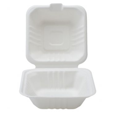 Fineline 42SH6 Conserveware 6" x 6" x 3.1" Square Compostable Bagasse Hinged Take-Out Container