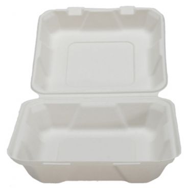 Fineline 42SH8 Conserveware 8" x 8" x 2.5" Square Compostable Bagasse Hinged Low Take-Out Container