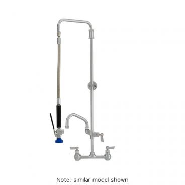 Fisher 24694 Wall Mounted Stainless Steel Pre-Rinse Faucet with 8" Centers, Swivel Arm, 15" Hose, and Wall Bracket - 10" Add-On Swing Faucet