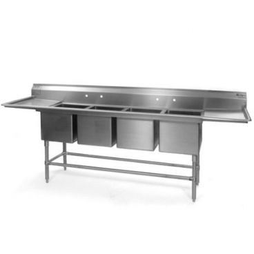 Eagle Group FN2072-4-18-14/3 Four 20" x 18" Bowl Stainless Steel Spec Master Commercial Compartment Sink with Two 18" Drainboards
