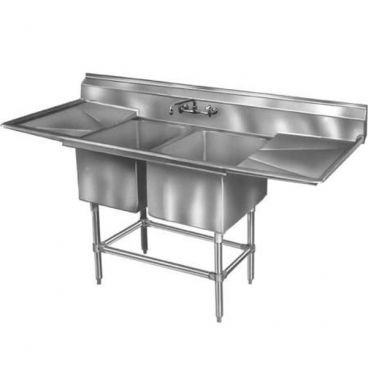 Eagle Group FN2840-2-24-14/3 Two 28" x 20" Bowl Stainless Steel Spec-Master Commercial Compartment Sink with Two 24" Drainboards