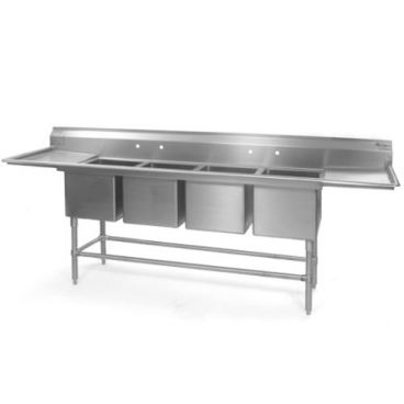 Eagle Group FN2880-4-24-14/3 Four 28" x 20" Bowl Stainless Steel Spec Master Commercial Compartment Sink with Two 24" Drainboards