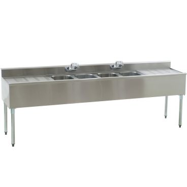 Eagle Group B8C-4-18 Underbar Sink with Four Compartments, Two 24 1/2" Drainboards, and Two Faucets - 96"