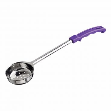 4 oz. Allergen Free Purple Handle One-Piece Perforated Portion Spoon / Spoodle