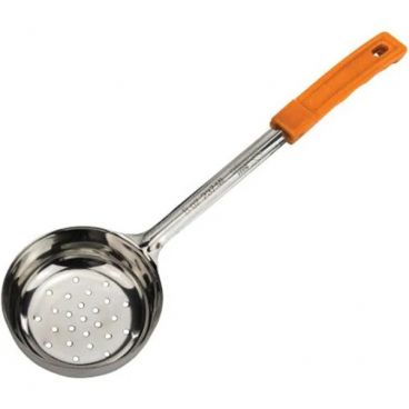 Winco FPPN-8 Orange 8 Oz. One-Piece Perforated Portion Spoon / Spoodle