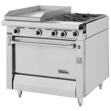 Garland MST42R-E 34" Natural Gas Heavy Duty 18" Fry Top 2 Open Burners With Standard Oven - 140,000 BTU