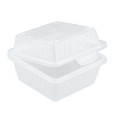 GET Enterprises EC-08-1-CL Clear 4-3/4" x 4-3/4" x 3-1/4" Customizable 1-Compartment Reusable Polypropylene Eco-Takeouts To Go Food Container With Snap Closure