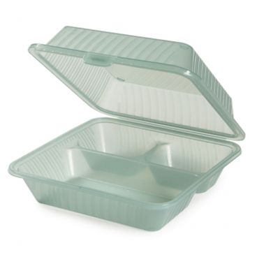 GET Enterprises EC-09-1-JA Jade Green 9" x 9" x 3 1/2" Customizable 3-Compartment Reusable Polypropylene Eco-Takeouts To Go Food Container With Leak-Resistant Snap-Closure