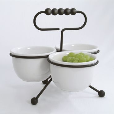GET Enterprises IRSLD-5B Black Powder-Coated Iron Condiment Stand with Three 16 Oz Ceramic Bowls