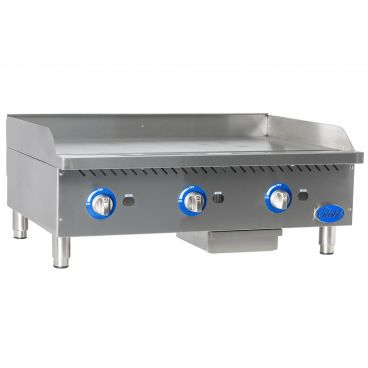 Globe GG36G 36” Wide Gas Countertop Griddle With Three Burners And Manual Controls - 90,000 BTU
