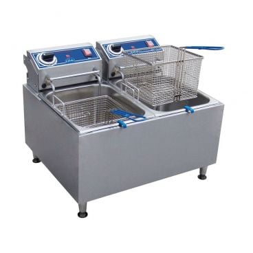 Globe PF32E 32 LBS Dual Tank Electric Stainless Steel Countertop Fryer - 208/240V