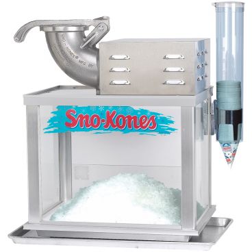 Gold Medal 1003S Sno-Konette 2-Blade Shaver Head Ice Shaver Snow Cone Machine With Cone Dispenser And Drain Pan, 120V 972 Watts