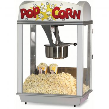 Gold Medal 2007 Pop-A-Lot 8 oz Kettle 28" Wide Countertop Electric Popcorn Machine With White LED Illuminated Dome, 120V 1375 Watts
