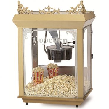 Gold Medal 2014 Gay 90s Whiz Bang 12/14 oz Kettle 30" Wide Countertop Electric Popcorn Machine With Etched Glass And Antique Gold Finishes, 120V 1430 Watts