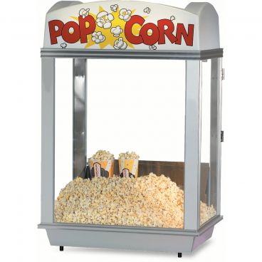 Gold Medal 2016 Pop-A-Lot 28" Wide Popcorn Staging Cabinet With White Molded Dome And LED Lighting And Heated Pan Crisper, 120V 680 Watts