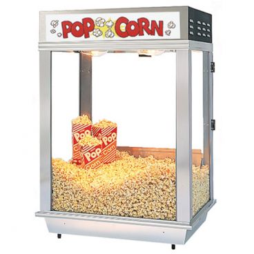 Gold Medal 2025ST Citation 28" Wide Popcorn Staging Cabinet With Stainless Steel Dome And LED Lighted Sign And Forced Air Crisper, 120V 800 Watts
