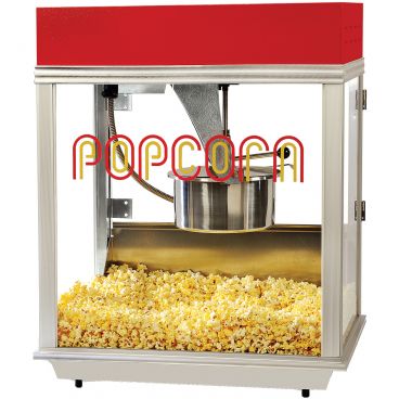 Gold Medal 2121NS Econo-Pop 14 oz Kettle 28" Wide Countertop Electric Popcorn Machine With Heated Corn Deck And Red Dome, 120V 1420 Watts
