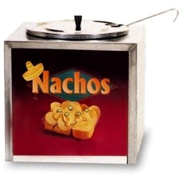 Gold Medal 2191 Nacho Cheese Dipper-Style 4 qt Capacity 11" Wide Stainless Steel Warmer With Lighted Sign And 2 oz Dipper, 120V 320 Watts 