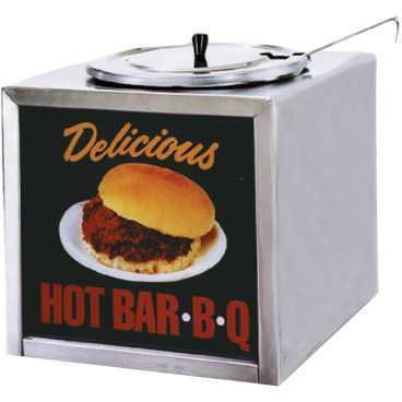 Gold Medal 2196 Barbecue Sauce Dipper-Style 4 qt Capacity 11" Wide Stainless Steel Warmer With Lighted Sign And 2 oz Dipper, 120V 320 Watts 
