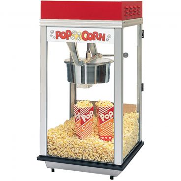 Gold Medal 2214 Red Top 12 Wiz Bang 12-14 oz Kettle 22 3/8" Wide Countertop Electric Popcorn Machine With PowerOff Control And Red Dome, 120V 1400 Watts