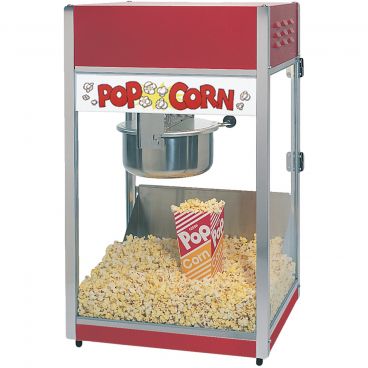 Gold Medal 2388 Econo 8 8 oz Kettle 19" Wide Countertop Electric Popcorn Machine With Heated Corn Deck And Red Dome, 120V 1525 Watts
