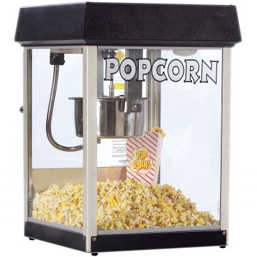 Gold Medal 2404MD Midnight Fun Pop 4 oz Kettle 17 1/2" Wide Countertop Electric Popcorn Machine With Heated Corn Deck And Black And Silver Cabinet, 120V 688 Watts
