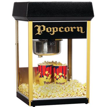 Gold Medal 2408BKG Black And Gold Fun Pop 8 oz Kettle 19 1/2" Wide Countertop Electric Popcorn Machine With Heated Corn Deck, 120V 1053 Watts