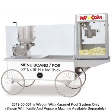 Gold Medal 2619-00-001 Lobby Master 97" Wide Stainless Steel Merchandising Popcorn Wagon With Sign Channel And Built-In Karamel Kool System, 120V 105 Watts